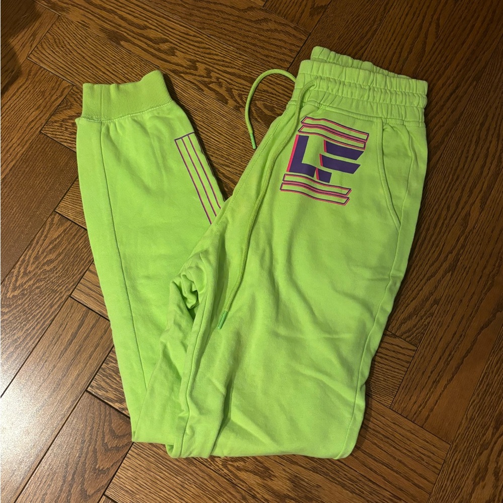 LF Green Track Pants with Elastic Waistband and Cuffed Ankles